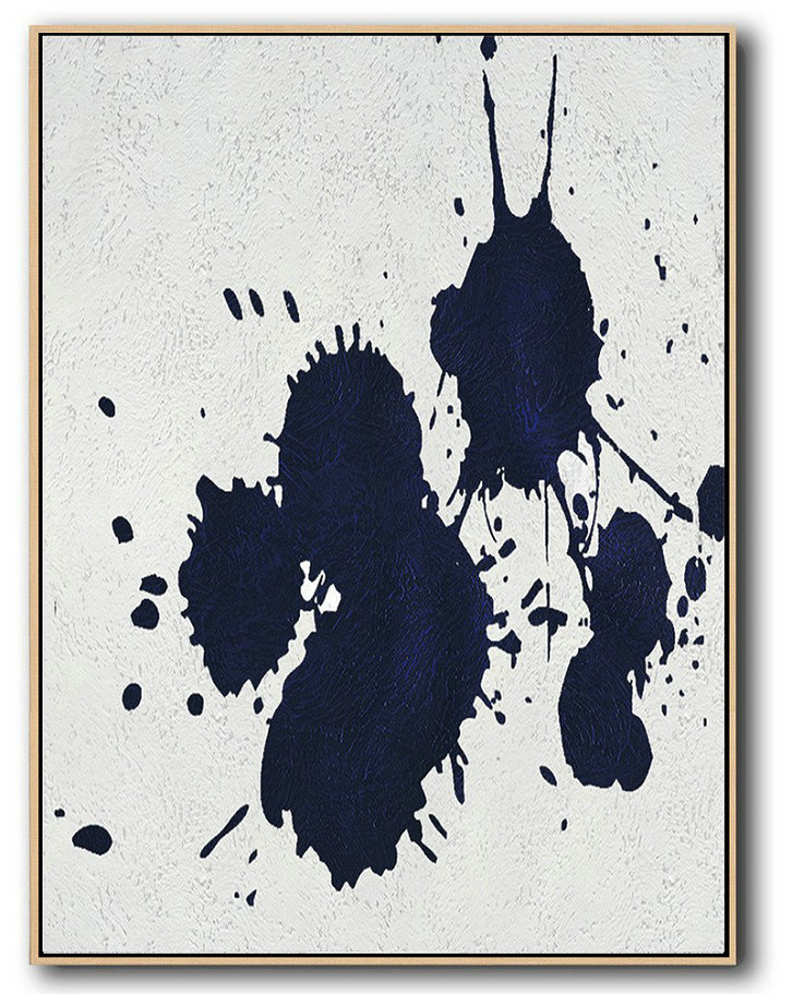 Original Extra Large Wall Art,Buy Hand Painted Navy Blue Abstract Painting Online,Modern Canvas Art #U2Y5